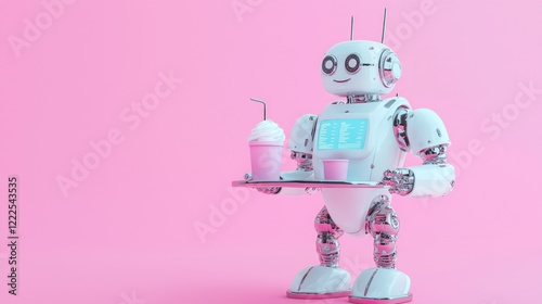 Wallpaper Mural Futuristic Retro Diner Waiter Bot Serving Pastel Milkshakes with Holographic Menus Cinematic Image Torontodigital.ca
