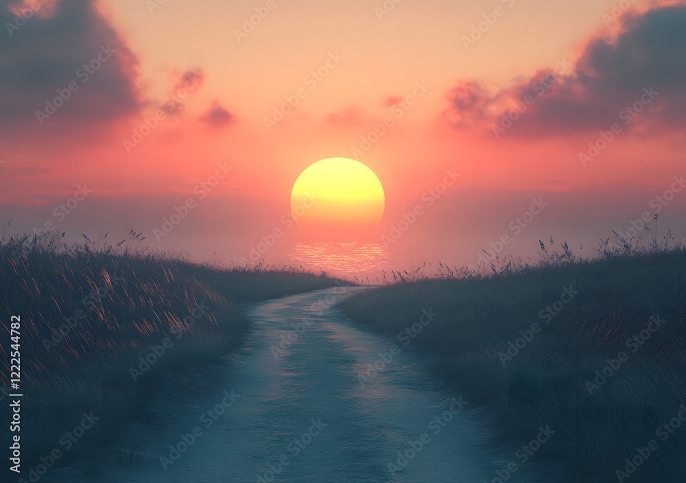 Scenic Path Overlooking the Ocean at Sunset Scenic Path Overlooking the Ocean at Sunset