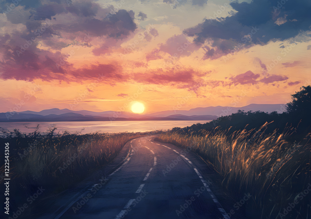 Scenic Path Overlooking the Ocean at Sunset Scenic Path Overlooking the Ocean at Sunset