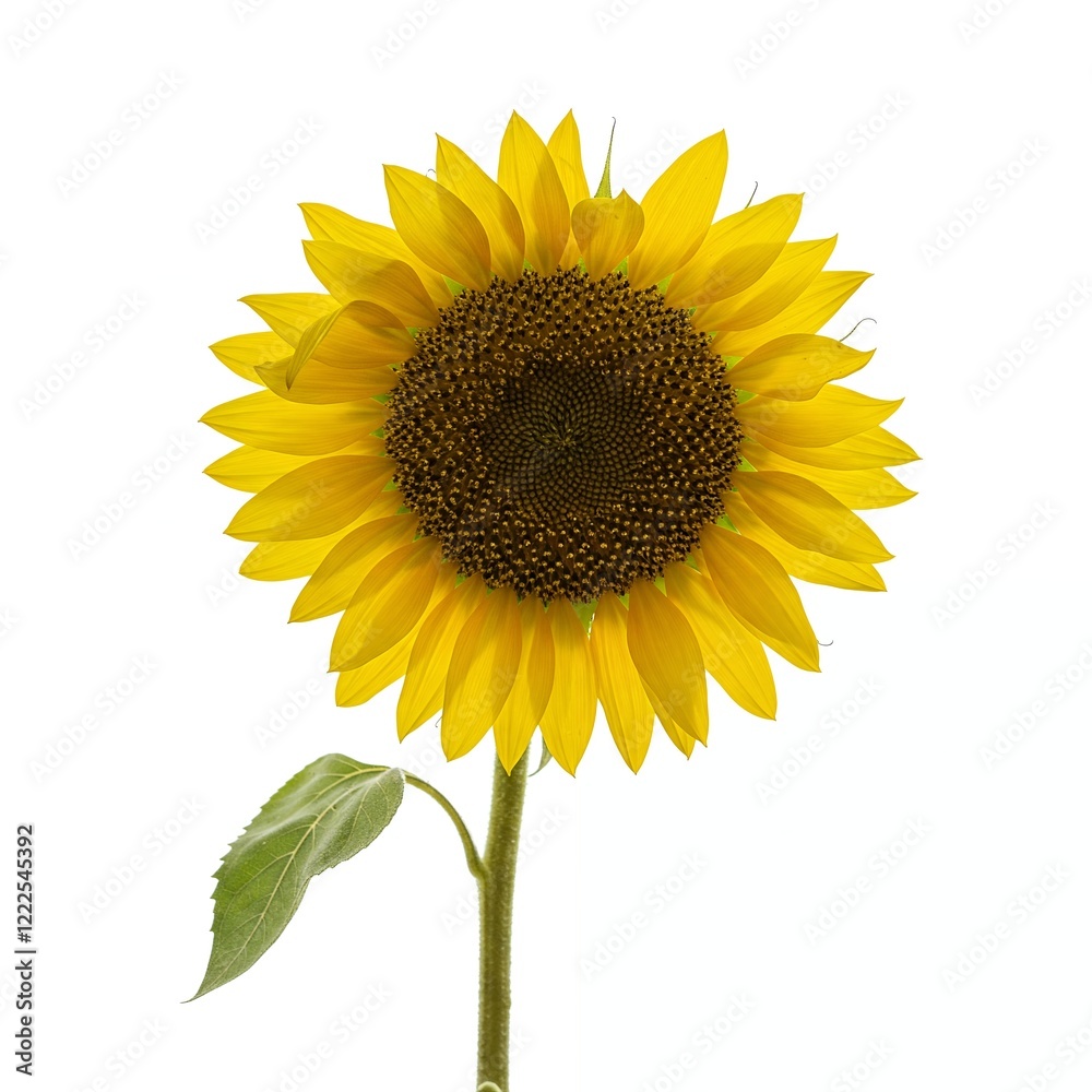 Obraz premium A single sunflower with drooping petals, isolated on white background.