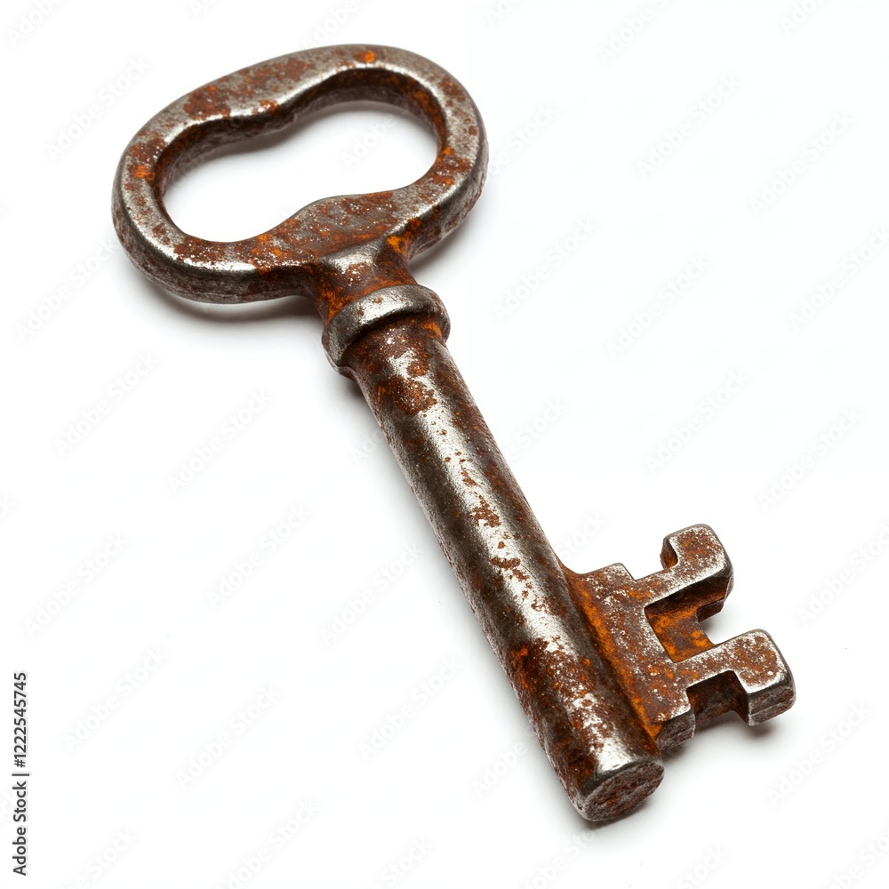 A rusty old key, isolated on white background. A rusty old key, isolated on white background.