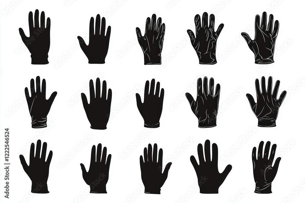 Obraz premium 245. Black gloves Icon Set Vector Silhouette Design Isolated on White Background --ar 3:2 --v 6.1 Job ID: 7c8b02e3-5c20-418f-bef0-8a6e91243a28