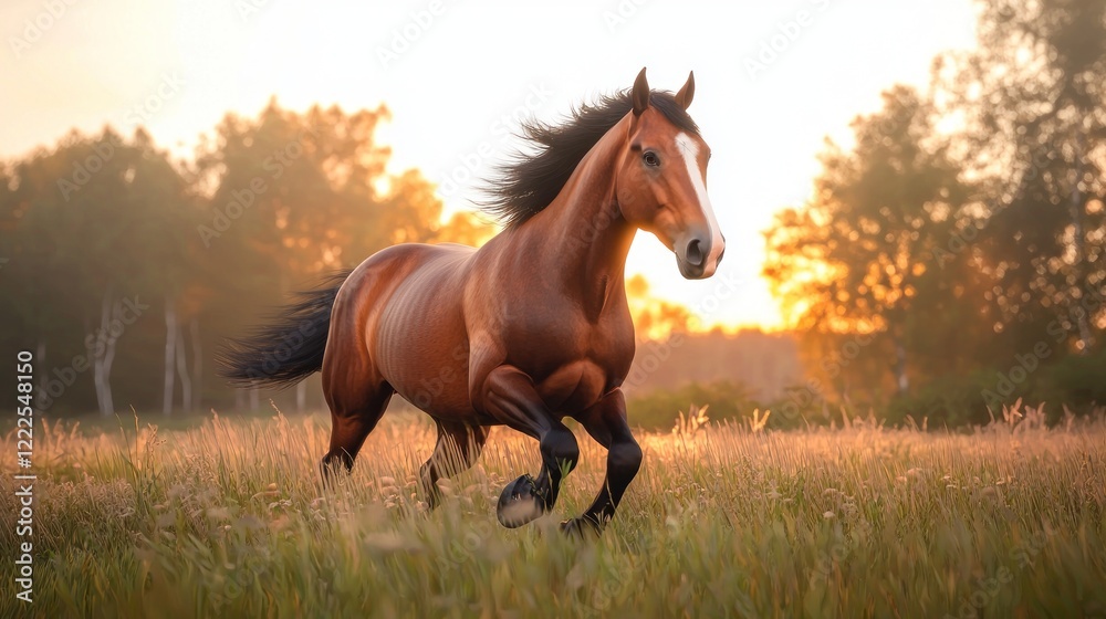 Obraz premium Majestic Horse Running at Sunset