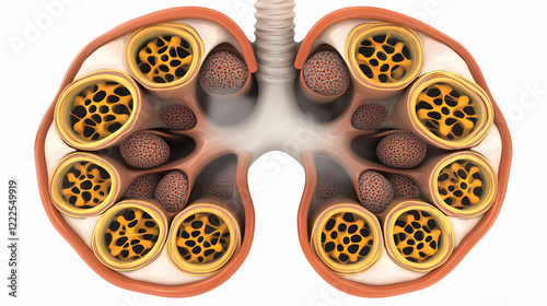 Detailed 3D Illustration of Internal Lung Structure Showing Bronchioles and Alveoli. photo