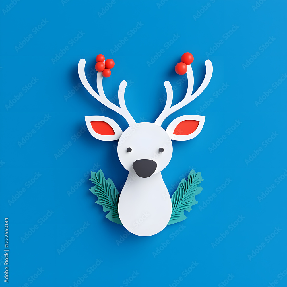 Naklejka premium Christmas deer in a minimal paper cut style isolated on background