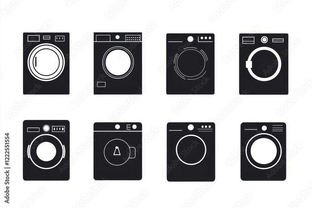 Stylish Laundry Appliances Icons Set - Modern Home Technology Illustrations for Design Projects Stylish Laundry Appliances Icons Set - Modern Home Technology Illustrations for Design Projects