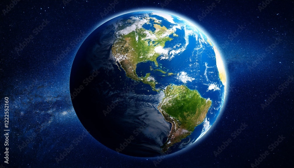 Obraz premium Realistic 3D Earth Globe with Continents, Oceans, and Atmospheric Glow
