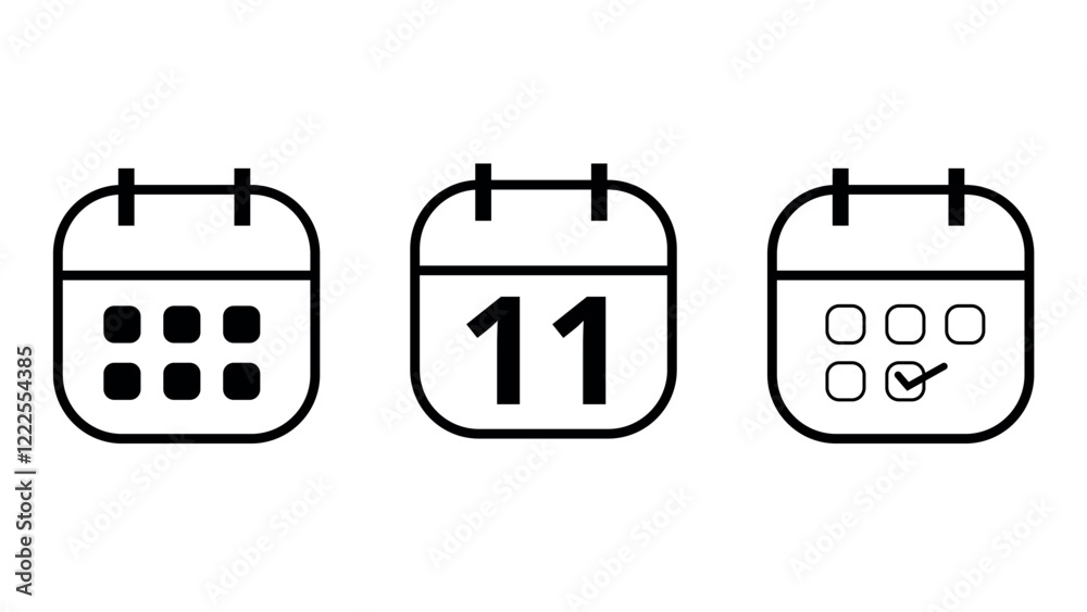Simple calendar icons in different formats for websites and graphic resources. Calendar icon with specific day marked, day 11. Simple calendar icons in different formats for websites and graphic resources. Calendar icon with specific day marked, day 11.