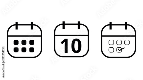 Simple calendar icons in different formats for websites and graphic resources. Calendar icon with specific day marked, day 10.