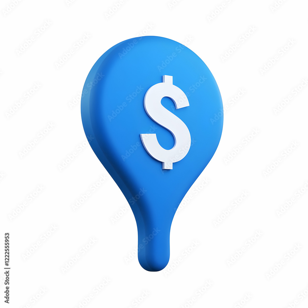 3D Blue Location Pin Shows Dollar Sign on White Background 3D Blue Location Pin Shows Dollar Sign on White Background