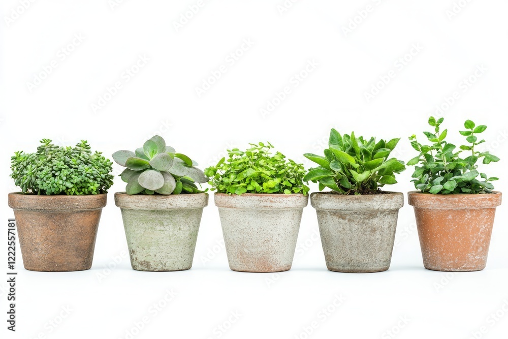 A Row of Potted Plants in Terracotta Pots - A Fresh, Vibrant Home Decor A Row of Potted Plants in Terracotta Pots - A Fresh, Vibrant Home Decor