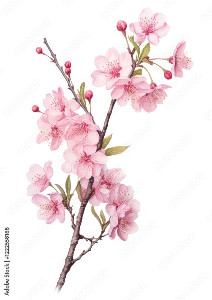 Sakura branch illustration botanical blossom. Sakura branch illustration botanical blossom.