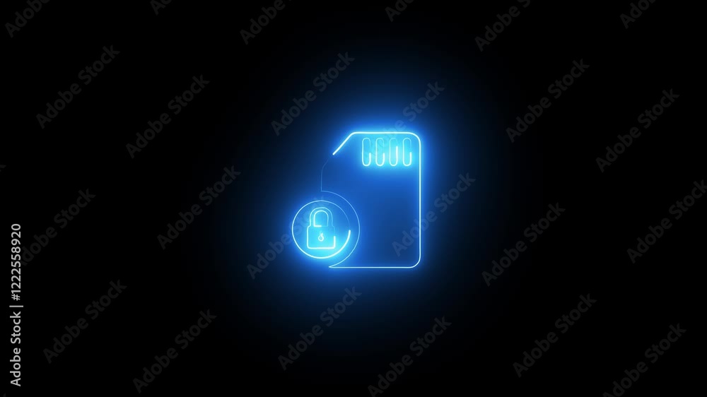 Lock icon concept.Electronic documents protection glowing neon light icon animation. neon cyber lock icon and technology protection, safe, safety icon on black background.