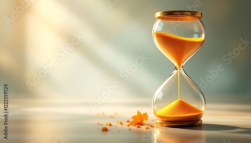 Golden Hourglass Sand Timer Autumn Leaves Background Image