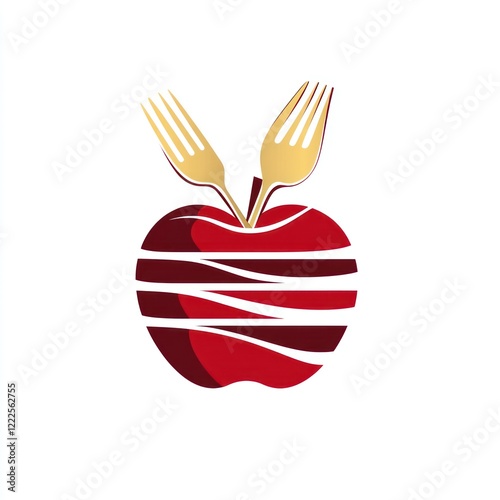 Apple with Forks, Healthy Food Logo Design photo