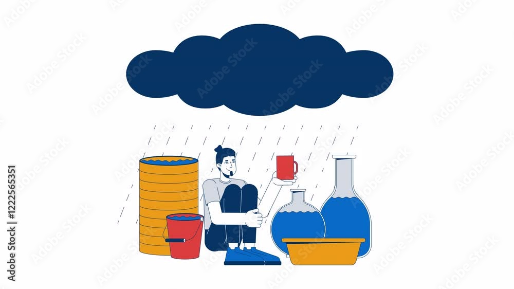 Water Collection Animation Rainwater harvesting 2D animation. Conservation 4K video motion graphic ...