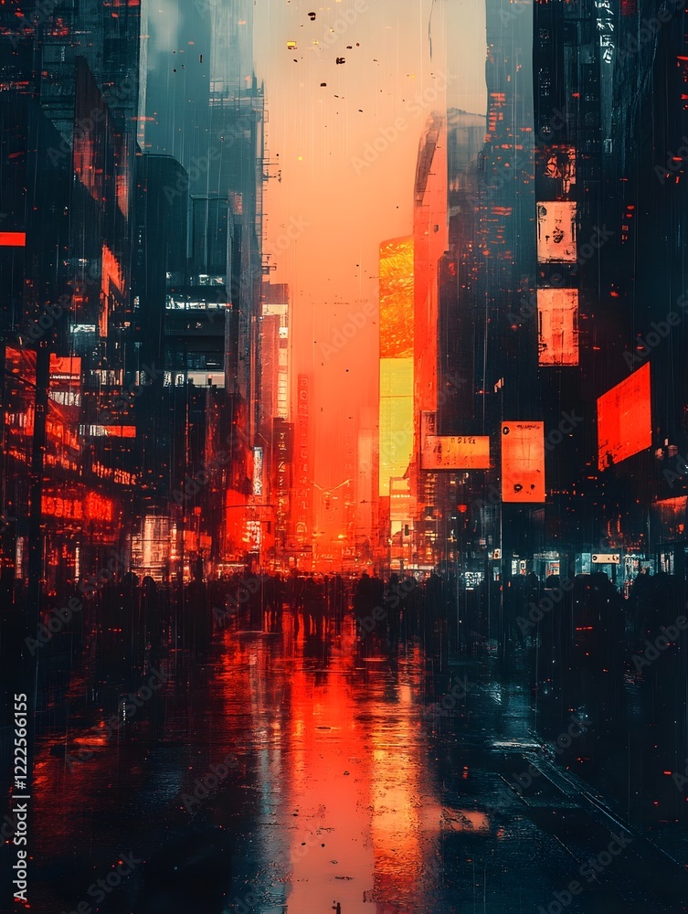 Fototapeta premium A background of a cyberpunk cityscape with holographic billboards.