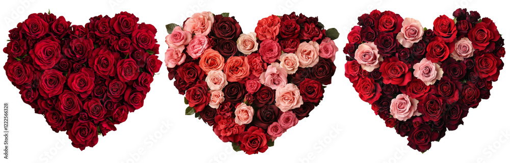 Naklejka premium Red roses in heart shapes, perfect for romance. Valentine's day heart romantic flower collection