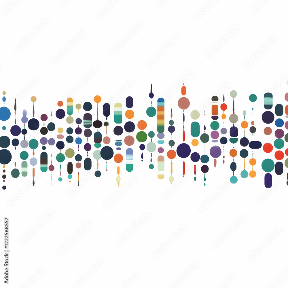 Abstract Background Illustration Displays Colorful Circles and Ovals in a Rhythmic Pattern on White