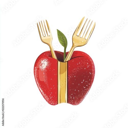 Apple with forks, healthy eating concept photo