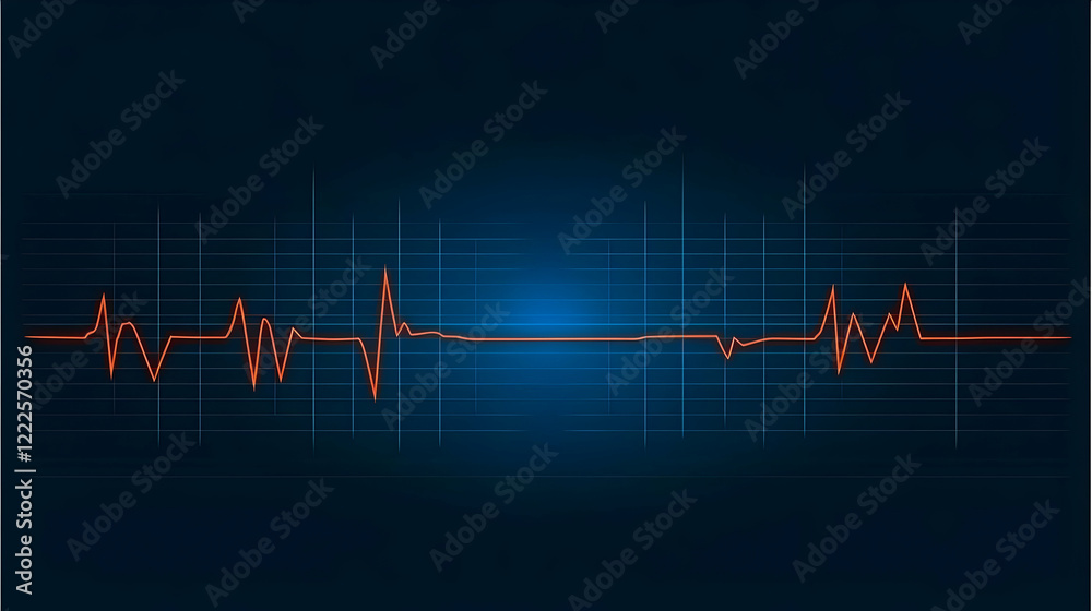 Heartbeat Line Shows Vital Signs on a Dark Blue Background with Grid Lines Accurately Heartbeat Line Shows Vital Signs on a Dark Blue Background with Grid Lines Accurately