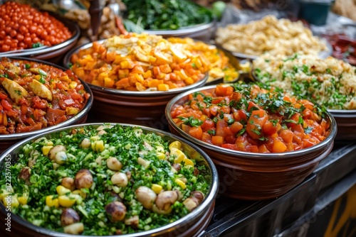 Wallpaper Mural Bowls Overflowing with Colorful and Flavorful Dishes at a Vibrant Market Stall Torontodigital.ca