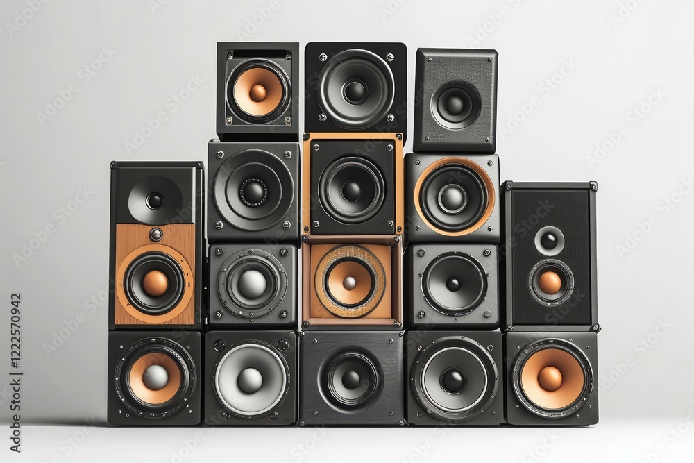 Fototapeta premium A Striking Arrangement of Modern Speakers, Showcasing Technological Design and Sound
