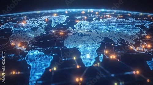 Global network and connectivity concept, abstract world map, international data transfer and cyber technology, worldwide business, telecommunication and information exchange.