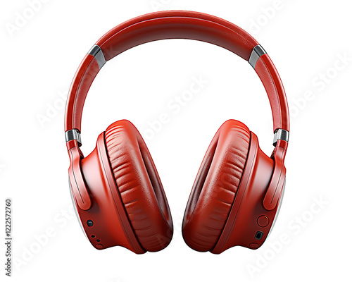 Red Wireless Headphones Isolated on Transparent Background for Tech and Music Designs photo