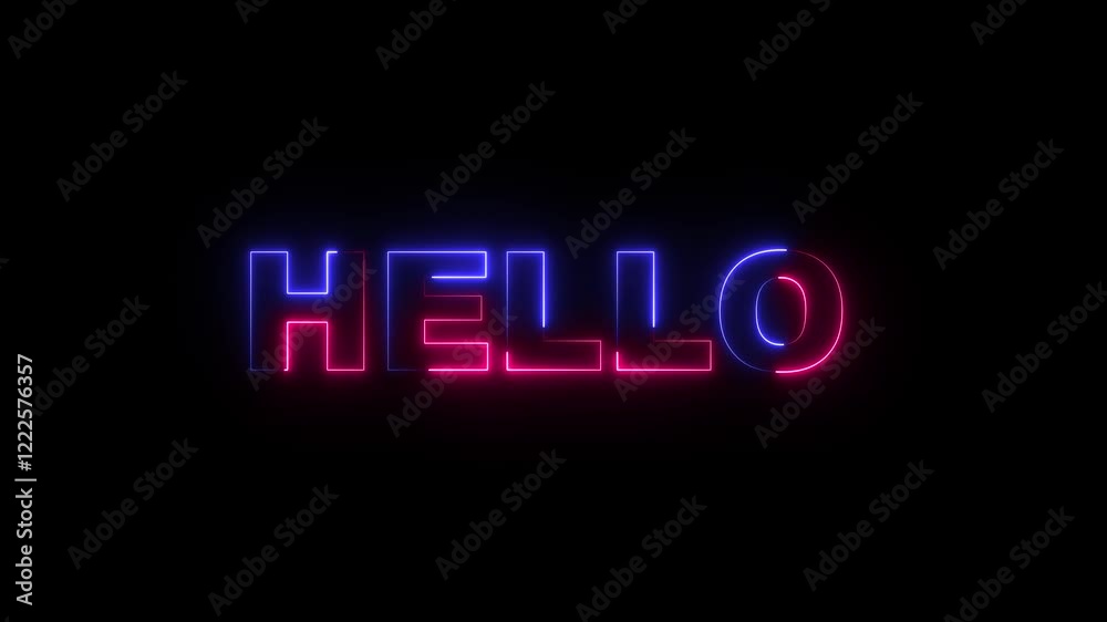 Animated Neon glowing Hello speech icon on black background. Colors Hello text motion graphics. 4k video footage.