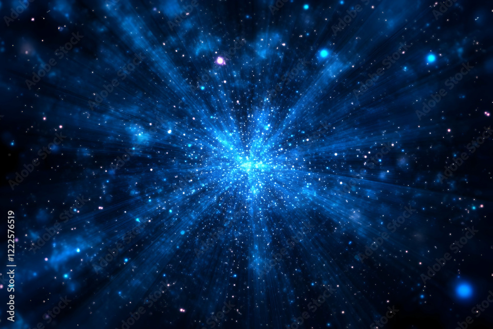 Naklejka premium Abstract Blue Background Explodes with Light Rays and Sparkles Dynamically