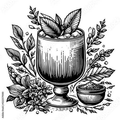 black and white cocktail with herbs clip art preview