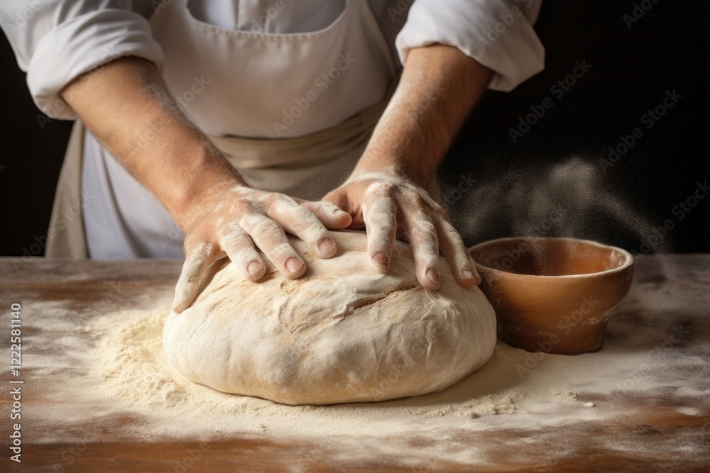 Fototapeta premium Chef making bread cooking adult food.