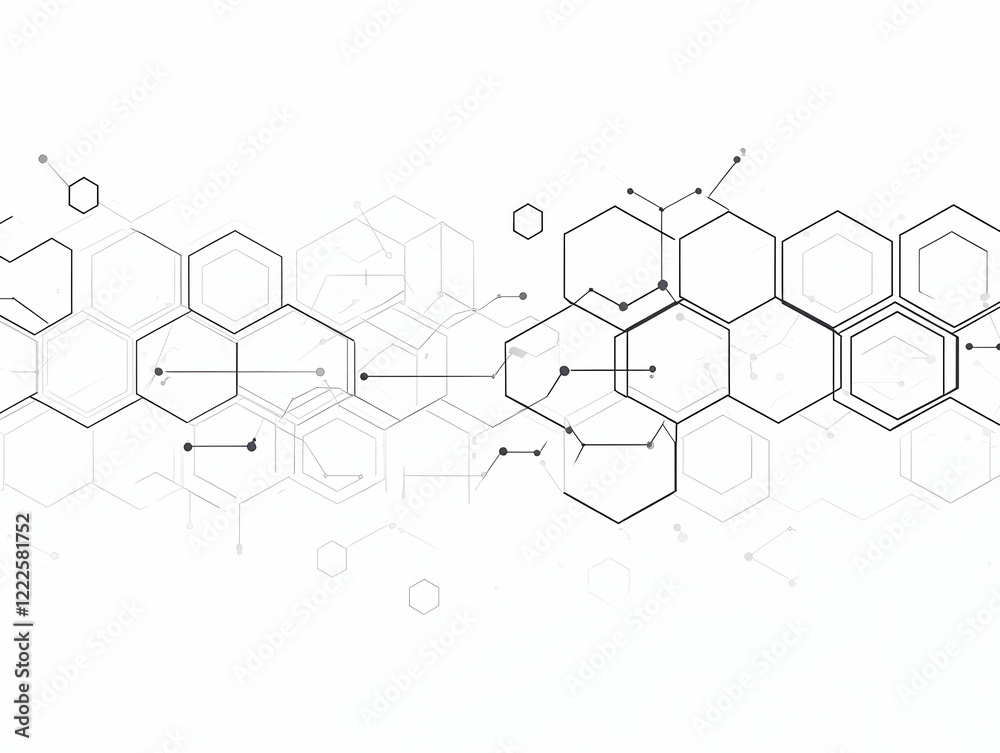 Abstract Hexagonal Pattern Forms a Network of Interconnected Shapes on a White Background Abstract Hexagonal Pattern Forms a Network of Interconnected Shapes on a White Background