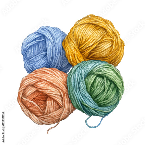Assortment of yarn balls in various colors. Soft textured appearance of the yarns vector illustration. Wool thread balls for knitting, crocheting, needlework. Angora thread, cotton yarn, merino
