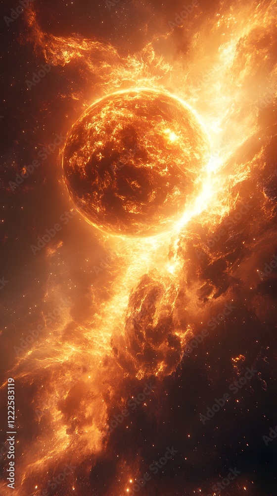 Obraz premium A background of a pulsating orb with radiant energy streams emanating outward.