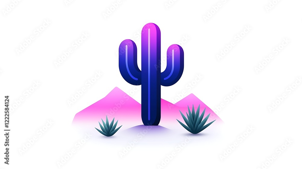 Obraz premium Pixel Art Desert Landscape with Gradient Cactus