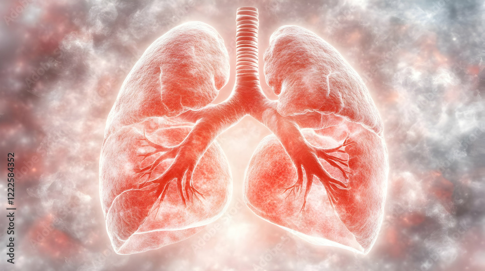 3D Illustration of Human Lungs with Visible Bronchial Tree and Alveoli, Showcasing Respiratory System 3D Illustration of Human Lungs with Visible Bronchial Tree and Alveoli, Showcasing Respiratory System