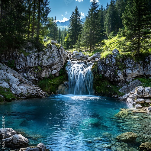 Fototapeta Naklejka Na Ścianę i Meble -  Waterfall in the mountains of Canada. Beautiful summer landscape. Toned.