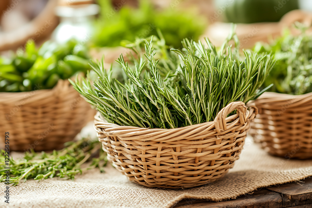 A vibrant background featuring fresh herbs neatly arranged on a rustic market table. A vibrant background featuring fresh herbs neatly arranged on a rustic market table.