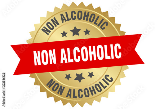 non alcoholic. non alcoholic round red and gold label isolated on transparent background