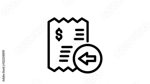 Bill receipt with dollar sign and yellow left arrow. Perfect for financial concepts, expense tracking, budget management, business transactions, and reimbursement processes.
