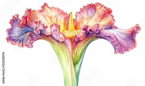 Vibrant Watercolor Painting of Amorphophallus Titanum, Colorful Artistic Representation of Rare Exotic Flower, Unique Botanical Artwork on White Canvas, Ideal for Nature and Art Lovers, Generative AI