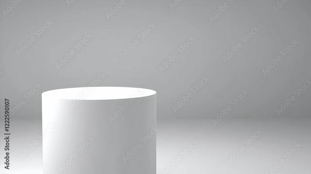 White Cylinder Podium Stands on a Gray Background for Product Display