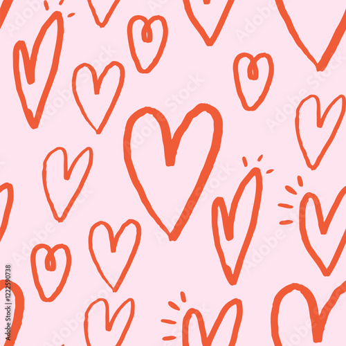 Stylized Heart Seamless Pattern. Sketch Love Wallpaper. Surface Hand Drawn Design for Textile Fabric Print