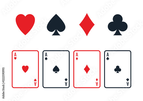 Playing cards suits icon set - spade, clover, heart, diamond