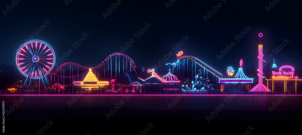 Obraz premium Neon Carnival Rides and Attractions at Night