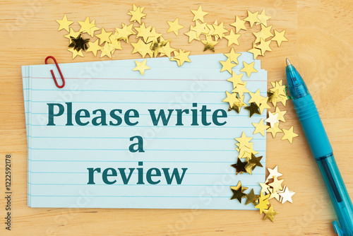 Please Write a Review on index cards with gold stars