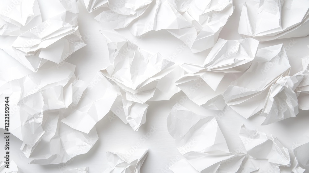 Obraz premium Crumpled paper balls on white background, brainstorming concept, office workspace