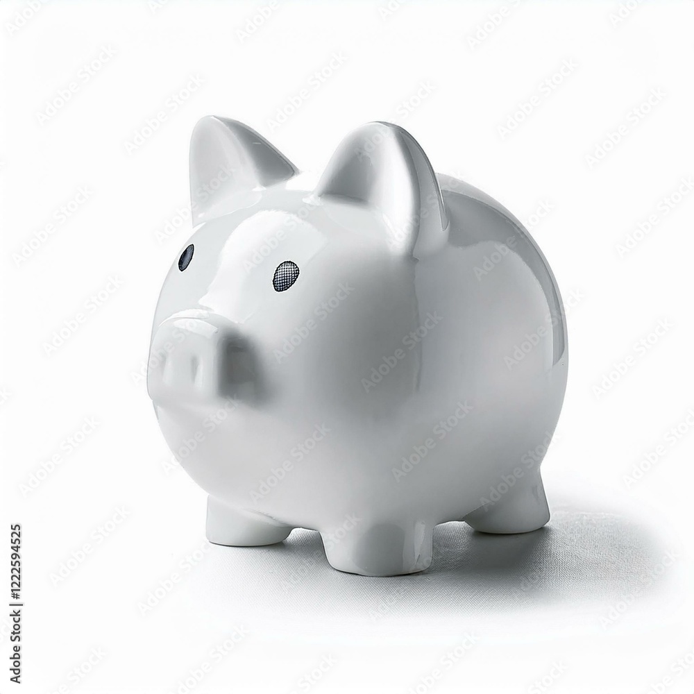 Classic White Piggy Bank on White Background Classic White Piggy Bank on White Background